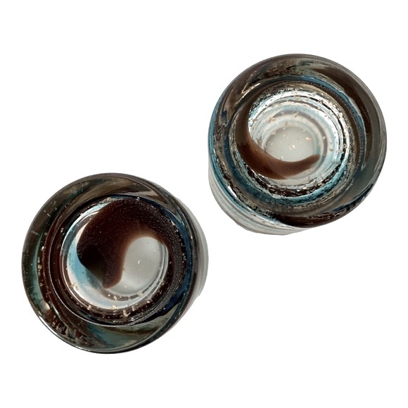 Hand Blown Glass Candle Holders Turquoise And Brown Glass Swirl Pattern Mexico - Picture 12 of 16